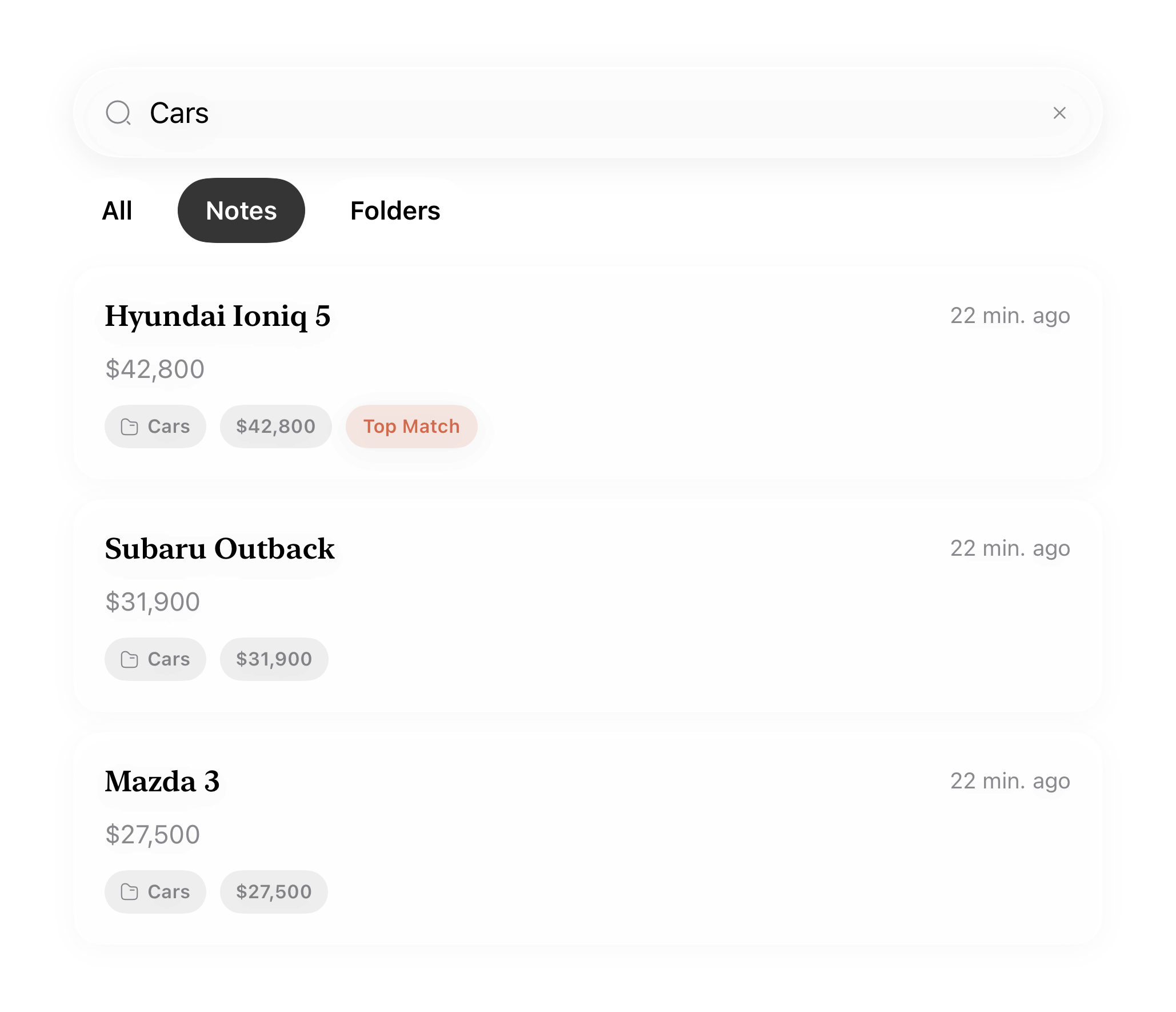 Fold search results component