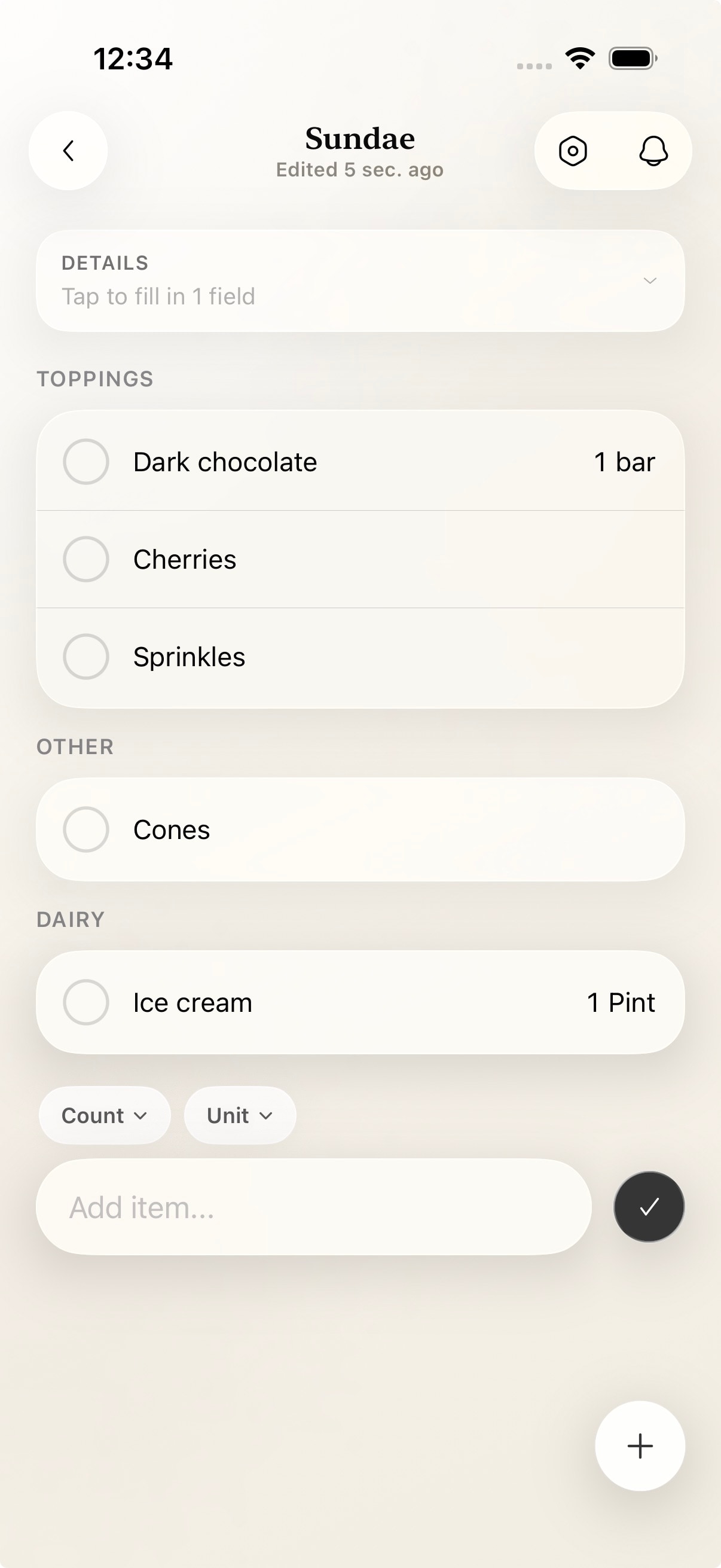 Fold checklist note with grouped checklist items