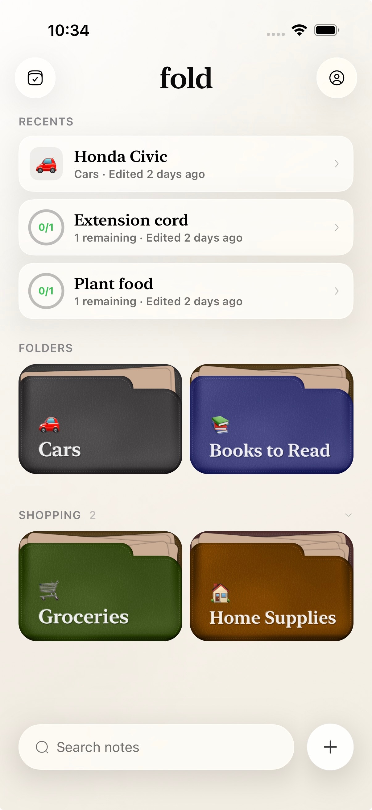 Fold home screen showing recents and folders